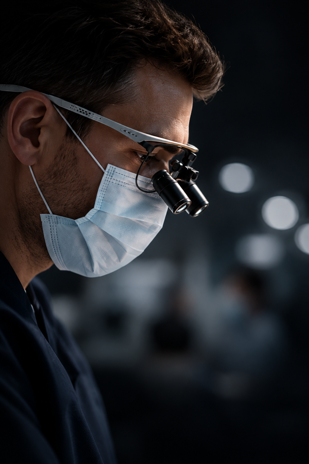 Dental professional wearing clinical loupes